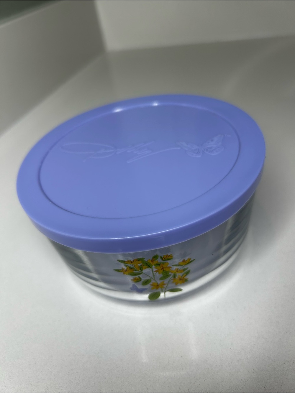 NWT Dolly Parton 16oz glass food storage / organizer peri blue